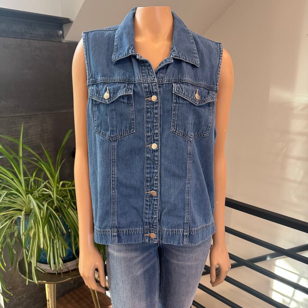 Coldwater Creek 1X Blue Tencel Blend Denim Vest Button Up Sleeveless Jacket